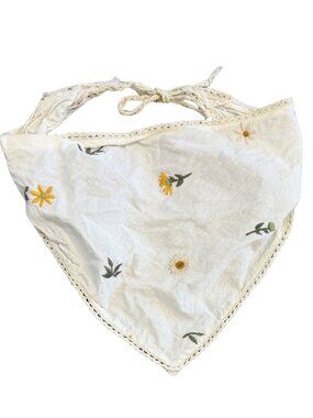 Lace Trim Embroidered White Floral Hair Wrap